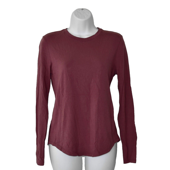 A4 Auth LULULEMON ATHLETICA Burgundy Relaxed Long Sleeve Top Size S - Picture 1 of 3